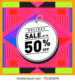 Summer and Autumn Holiday sale memphis style web banner. Fashion and travel discount poster. Vector holiday Abstract colorful illustration with special offer and promotion.