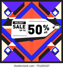 Summer and Autumn Holiday sale memphis style web banner. Fashion and travel discount poster. Vector holiday Abstract colorful illustration with special offer and promotion.