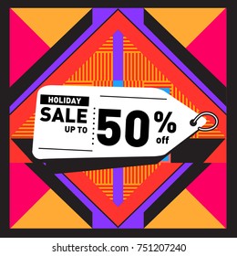 Summer and Autumn Holiday sale memphis style web banner. Fashion and travel discount poster. Vector holiday Abstract colorful illustration with special offer and promotion.