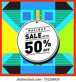 Summer and Autumn Holiday sale memphis style web banner. Fashion and travel discount poster. Vector holiday Abstract colorful illustration with special offer and promotion.