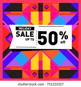 Summer and Autumn Holiday sale memphis style web banner. Fashion and travel discount poster. Vector holiday Abstract colorful illustration with special offer and promotion.