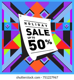 Summer and Autumn Holiday sale memphis style web banner. Fashion and travel discount poster. Vector holiday Abstract colorful illustration with special offer and promotion.