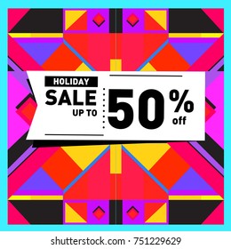 Summer and Autumn Holiday sale memphis style web banner. Fashion and travel discount poster. Vector holiday Abstract colorful illustration with special offer and promotion.