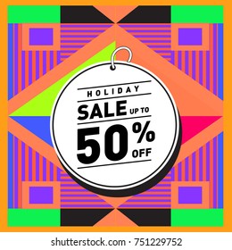 Summer and Autumn Holiday sale memphis style web banner. Fashion and travel discount poster. Vector holiday Abstract colorful illustration with special offer and promotion.
