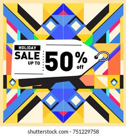 Summer and Autumn Holiday sale memphis style web banner. Fashion and travel discount poster. Vector holiday Abstract colorful illustration with special offer and promotion.