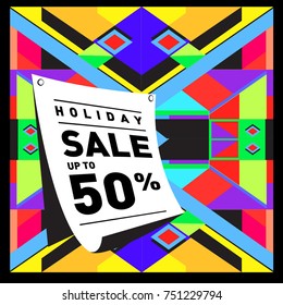 Summer and Autumn Holiday sale memphis style web banner. Fashion and travel discount poster. Vector holiday Abstract colorful illustration with special offer and promotion.