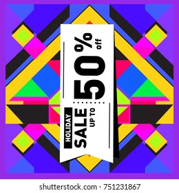 Summer and Autumn Holiday sale memphis style web banner. Fashion and travel discount poster. Vector holiday Abstract colorful illustration with special offer and promotion.