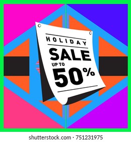 Summer and Autumn Holiday sale memphis style web banner. Fashion and travel discount poster. Vector holiday Abstract colorful illustration with special offer and promotion.