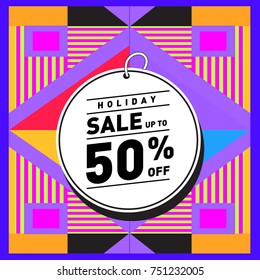 Summer and Autumn Holiday sale memphis style web banner. Fashion and travel discount poster. Vector holiday Abstract colorful illustration with special offer and promotion.