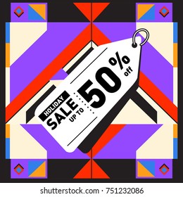 Summer and Autumn Holiday sale memphis style web banner. Fashion and travel discount poster. Vector holiday Abstract colorful illustration with special offer and promotion.