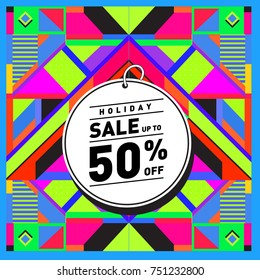 Summer and Autumn Holiday sale memphis style web banner. Fashion and travel discount poster. Vector holiday Abstract colorful illustration with special offer and promotion.