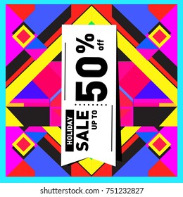 Summer and Autumn Holiday sale memphis style web banner. Fashion and travel discount poster. Vector holiday Abstract colorful illustration with special offer and promotion.
