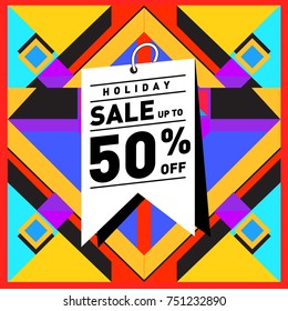 Summer and Autumn Holiday sale memphis style web banner. Fashion and travel discount poster. Vector holiday Abstract colorful illustration with special offer and promotion.