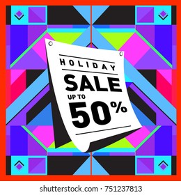 Summer and Autumn Holiday sale memphis style web banner. Fashion and travel discount poster. Vector holiday Abstract colorful illustration with special offer and promotion.