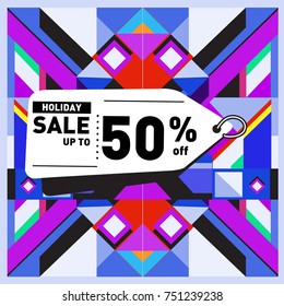 Summer and Autumn Holiday sale memphis style web banner. Fashion and travel discount poster. Vector holiday Abstract colorful illustration with special offer and promotion.