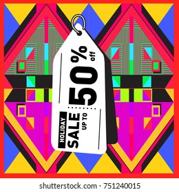 Summer and Autumn Holiday sale memphis style web banner. Fashion and travel discount poster. Vector holiday Abstract colorful illustration with special offer and promotion.