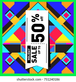 Summer and Autumn Holiday sale memphis style web banner. Fashion and travel discount poster. Vector holiday Abstract colorful illustration with special offer and promotion.