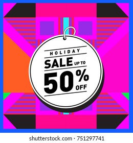 Summer and Autumn Holiday sale memphis style web banner. Fashion and travel discount poster. Vector holiday Abstract colorful illustration with special offer and promotion.