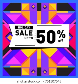Summer and Autumn Holiday sale memphis style web banner. Fashion and travel discount poster. Vector holiday Abstract colorful illustration with special offer and promotion.