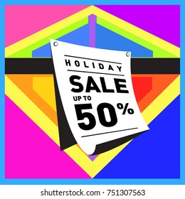 Summer and Autumn Holiday sale memphis style web banner. Fashion and travel discount poster. Vector holiday Abstract colorful illustration with special offer and promotion.