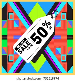 Summer and Autumn Holiday sale memphis style web banner. Fashion and travel discount poster. Vector holiday Abstract colorful illustration with special offer and promotion.