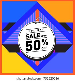 Summer and Autumn Holiday sale memphis style web banner. Fashion and travel discount poster. Vector holiday Abstract colorful illustration with special offer and promotion.