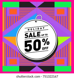 Summer and Autumn Holiday sale memphis style web banner. Fashion and travel discount poster. Vector holiday Abstract colorful illustration with special offer and promotion.