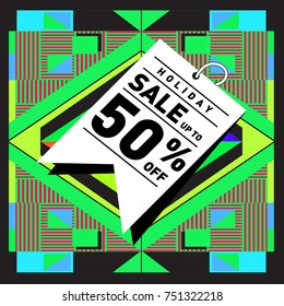 Summer and Autumn Holiday sale memphis style web banner. Fashion and travel discount poster. Vector holiday Abstract colorful illustration with special offer and promotion.