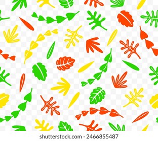 Summer and autumn leaves, seamless vector background. Leaf, plant, nature, foliage and flora, pattern, vector design and illustration