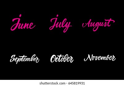 Summer and autumn months lettering set