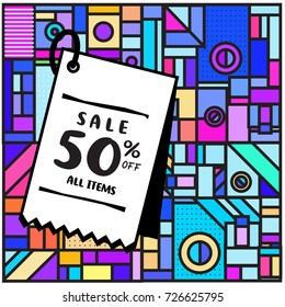 Summer and Autumn sale memphis style web banner. Fashion and travel discount poster. Vector holiday Abstract colorful illustration with special offer and promotion.