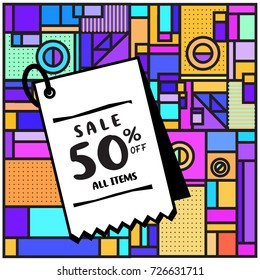 Summer and Autumn sale memphis style web banner. Fashion and travel discount poster. Vector holiday Abstract colorful illustration with special offer and promotion.
