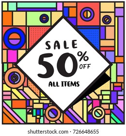 Summer and Autumn sale memphis style web banner. Fashion and travel discount poster. Vector holiday Abstract colorful illustration with special offer and promotion.