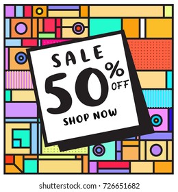 Summer and Autumn sale memphis style web banner. Fashion and travel discount poster. Vector holiday Abstract colorful illustration with special offer and promotion.