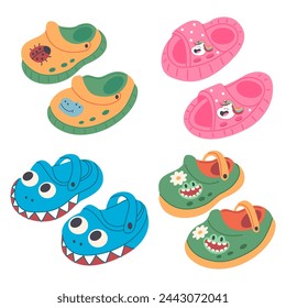 Summer baby shoes vector cartoon set isolated on a white background.