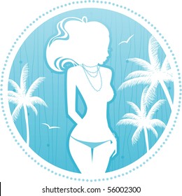 Summer backgraund with womens silhouette