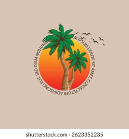 Summer backgroud with sunset and palm trees