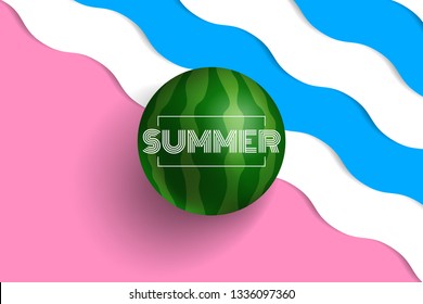 summer background with 3d watermelon waves  minimalism illustration