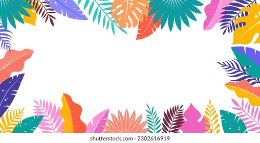 Fondo de verano, diseño abstracto con hojas tropicales, formas coloridas