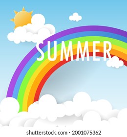 Summer background abstract minimal  with sun rain and cloud presentation in a blue background, illustration Vector EPS 10