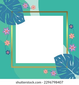 fondo de verano de formas abstractas, patrones de onda, flores y hojas con espacio libre para el texto. Plantilla para banner, afiche, medios sociales, web, tarjeta de saludo.