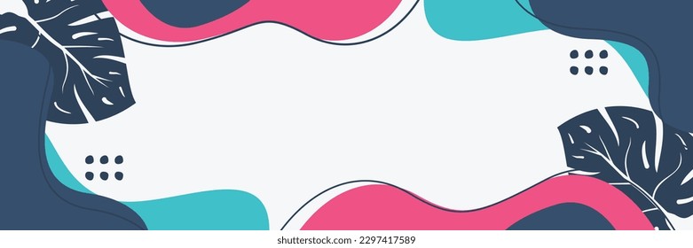 summer background of abstract shapes, waves and leaves pattern with free space for text. Template for banner, poster, social media, web.