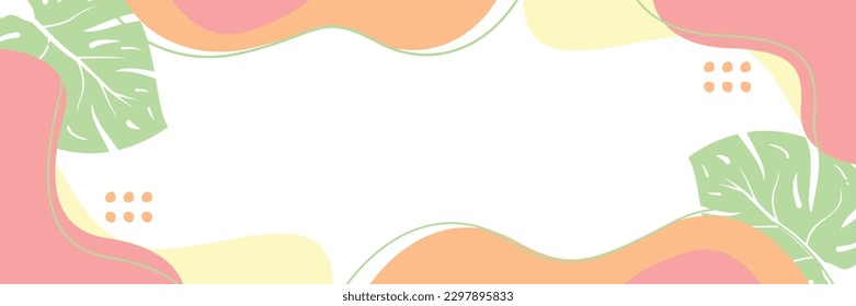 summer background of abstract shapes, waves and leaves pattern with free space for text. Template for banner, poster, social media, web.