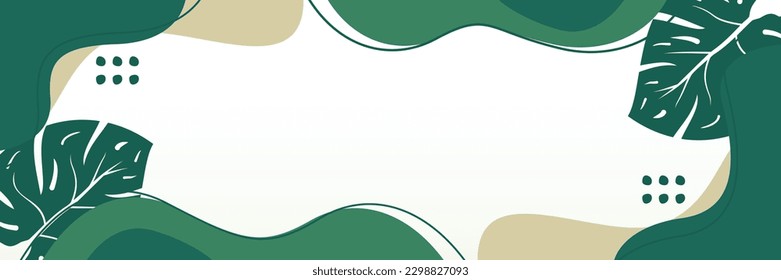 summer background of abstract shapes, waves and leaves pattern with free space for text. Template for banner, poster, social media, web.