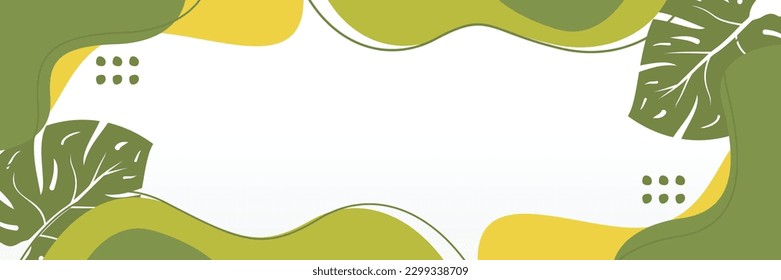 summer background of abstract shapes, waves and leaves pattern with free space for text. Template for banner, poster, social media, web.