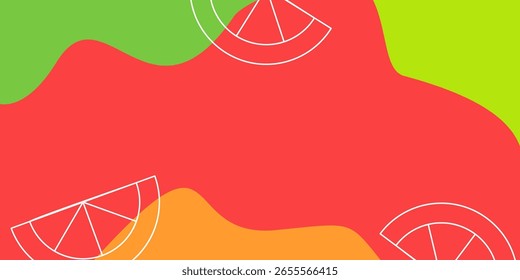 Summer background with abstract shapes, waves, and oranges with empty space for text. Template for banners, posters, and social media.