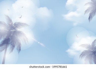 summer background. abstract soft blue sky and palm trees gradient background, vector illustration