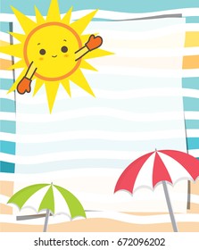 Summer Background Abstract with sun and umbrella on the beach. Free hand Stripe Pattern modern. Vector isolated. Template Layout.
