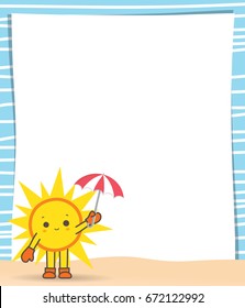 Summer Background Abstract with sun and umbrella on the beach. Free hand Stripe Pattern modern. Vector isolated. Template Layout.