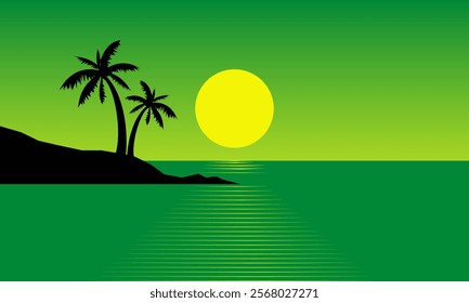 Summer Background in the afternoon Sunset and Coconut Tree Silhouette